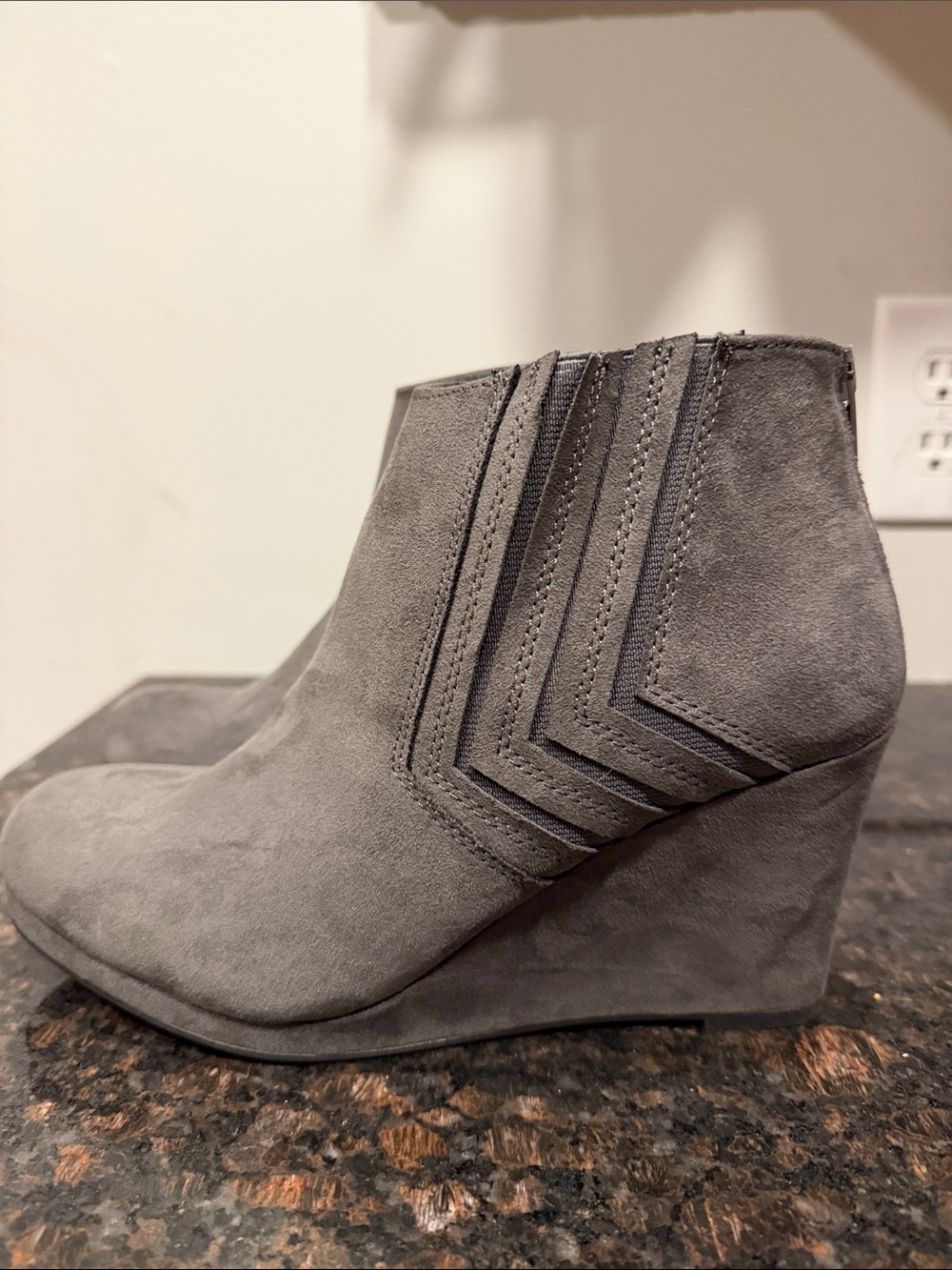 Sugar Gray Suede Wedge Ankle Booties SIZE 7 1/2